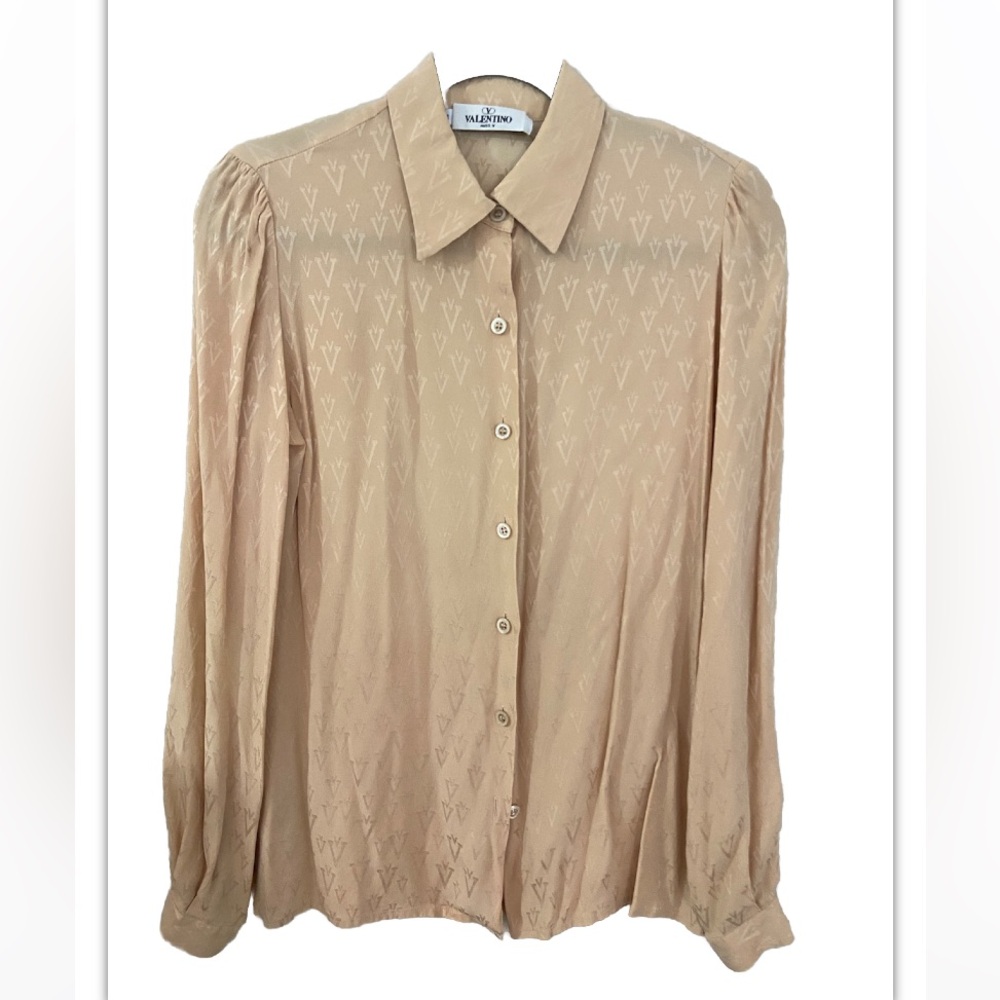 Vtg Valentino miss v logo silk long sleeve button up blouse 8